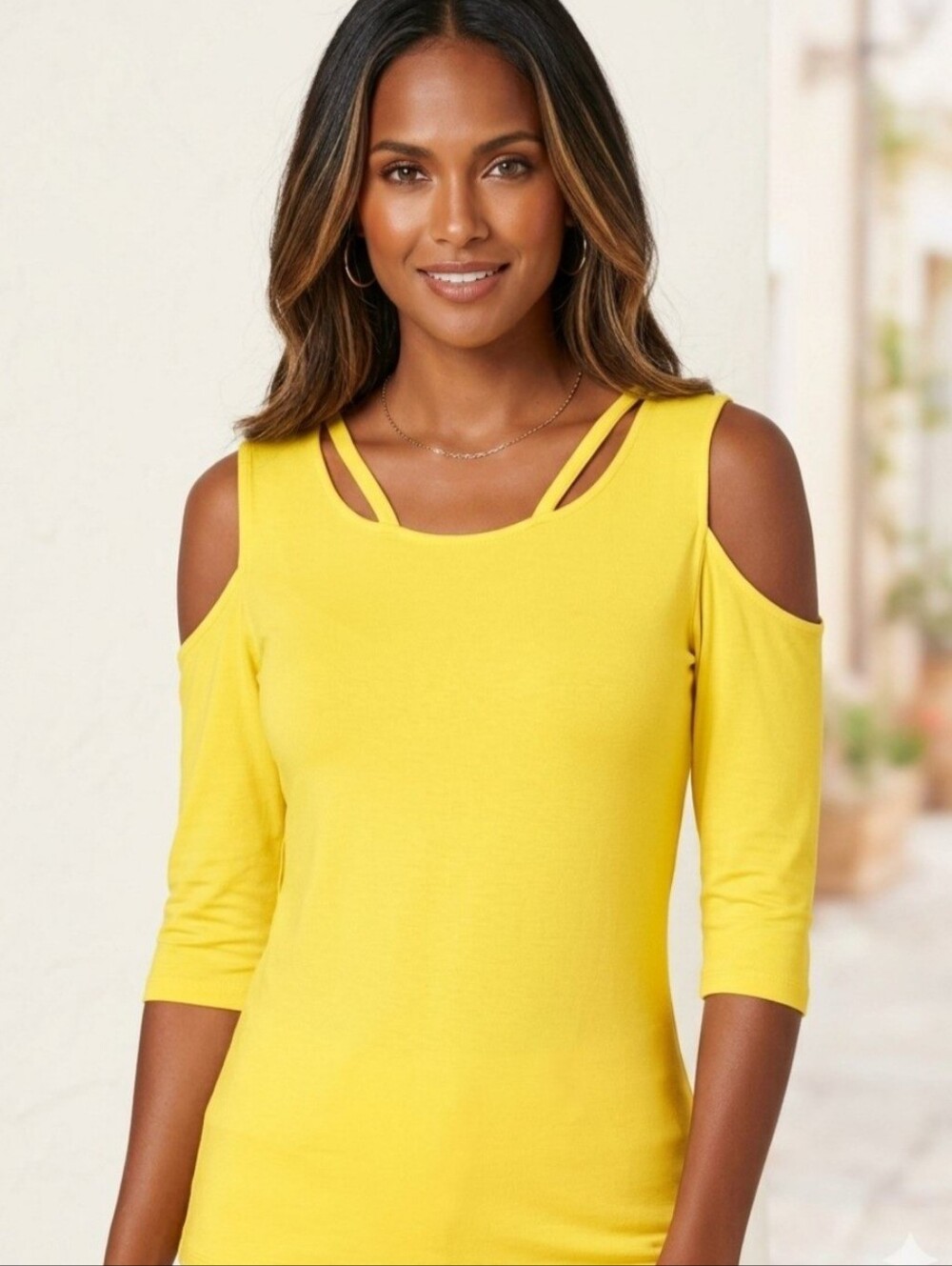 Venus Bright Yellow Cold-Shoulder Women's Top Large